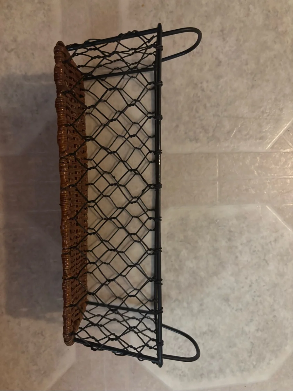 Rustic Woven and Metal Wire Cracker Basket - Brown and Black